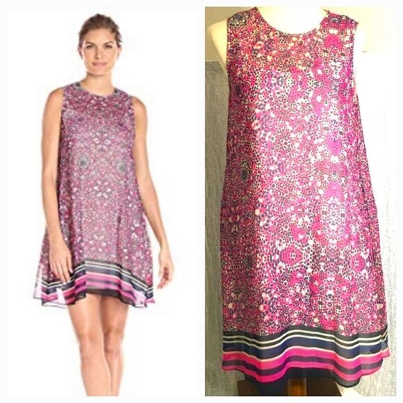 Anthropologie NWT Donna Morgan Pink Print Dress Size 6 - Picture 1 of 12